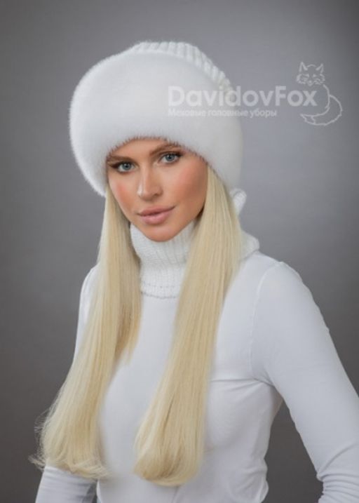 шапка Ника норка трикотаж белая - Davidovfox фото 2