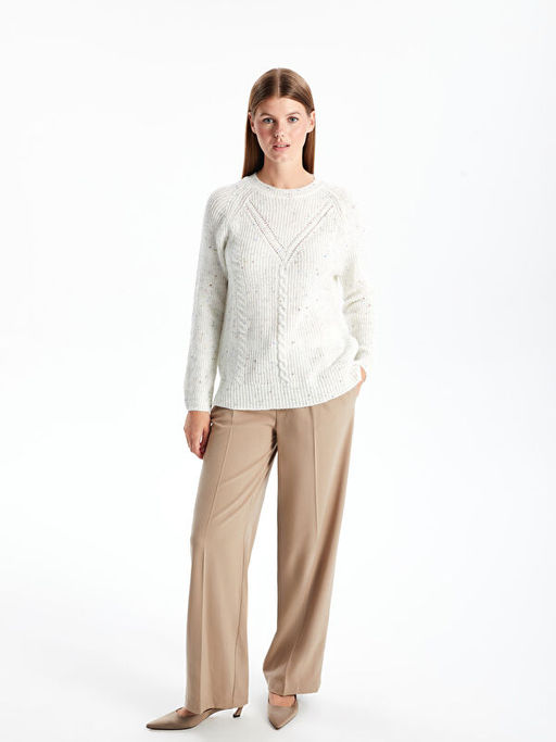 Bisiklet Yaka Desenli Kad?n Triko Kazak