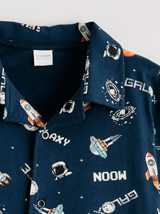 G?mlek Yaka Desenli Erkek ?ocuk Pijama Tak?m?