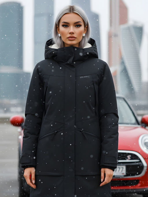 Парка зимняя женская с капюшоном черного цвета 9538-1Ch