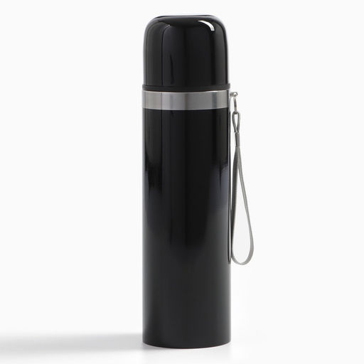 Термос гильза Мастер К, 500 мл, 24?7 см, с кружкой, с помпой, сохраняет тепло 10 ч, нержавеющая сталь, чёрный