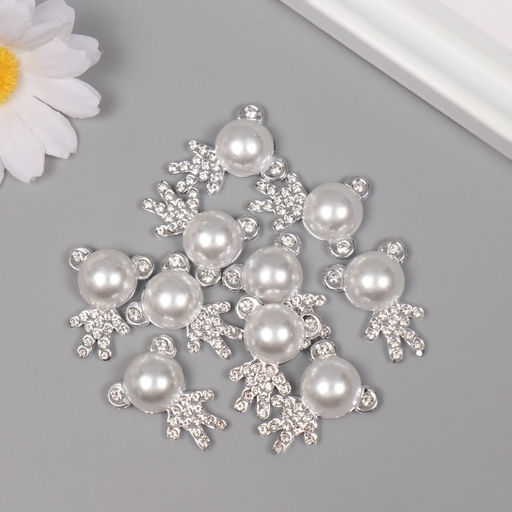 Декор для творчества пластик «Мишка со стразами», серебро, набор 10 шт., 2.5×2×1 см