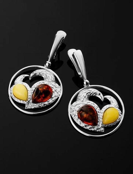 Эффектные серьги из серебра и янтаря двух цветов Лирика - Амберхолл фото 3