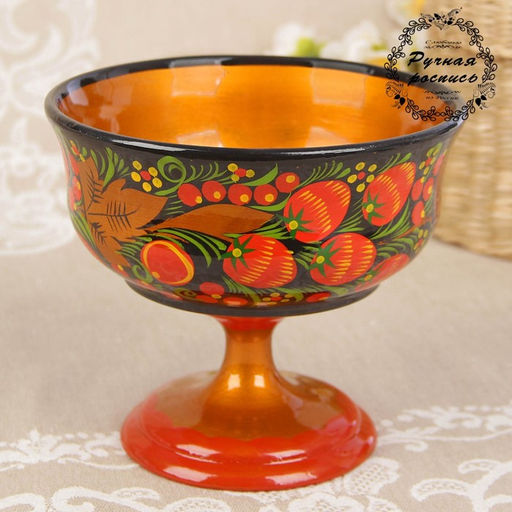 Конфетница на ножке, 14×14 см, дерево, хохлома