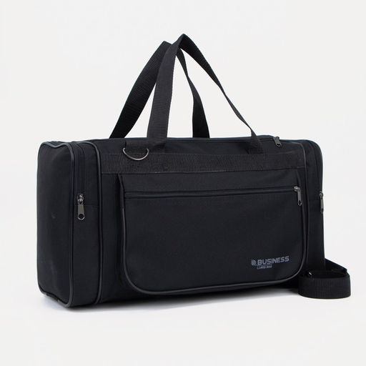 Сумка дорожная, 3 отдела на молниях, наружный карман, длинный ремень, чёрная