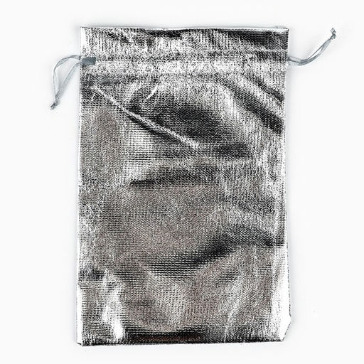 Цена за 10 шт. Мешочек подарочный парча «Новогодние игрушки», серебро, 16×24 см