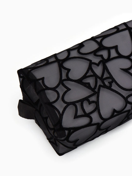 Косметичка квадратная Black beauty, с рисунком, на молнии, чёрная