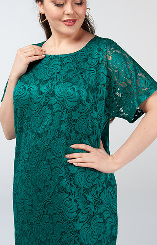 Роскошное женское платье свободного силуэта длины миди из кружевного трикотажа на подкладке - Ckc collections фото 4