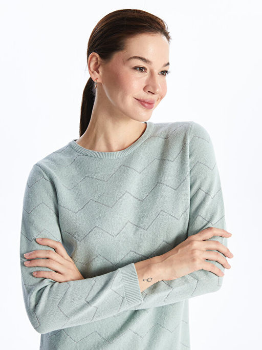 Bisiklet Yaka Desenli Uzun Kollu Kad?n Triko Kazak - Waikiki фото 2