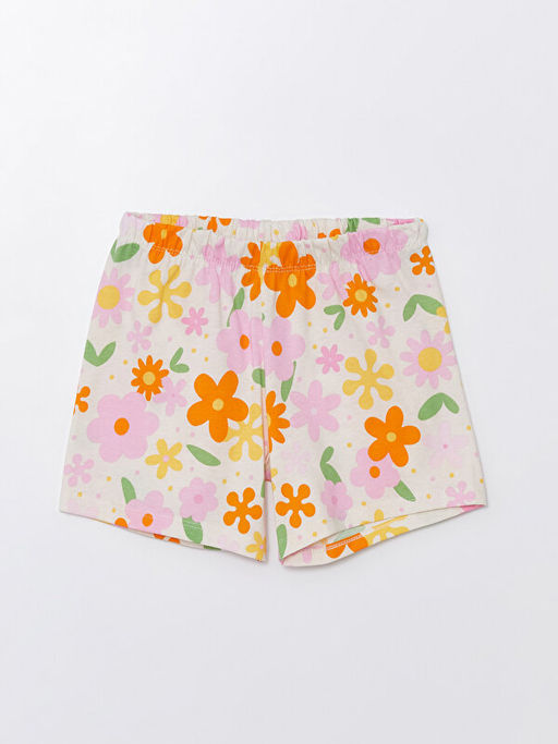 Beli Lastikli ?i?ekli K?z ?ocuk Pijama ?ort