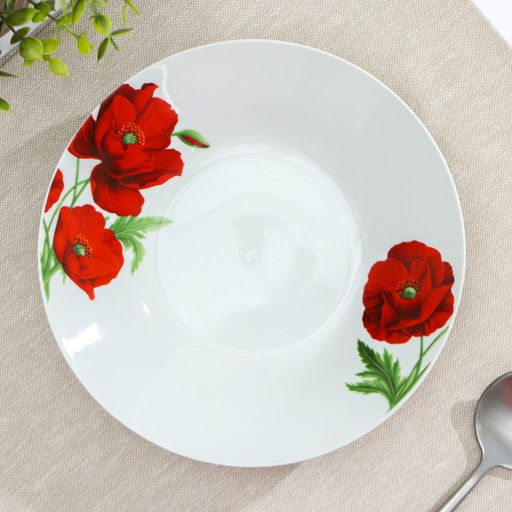 Тарелка керамическая глубокая Доляна Маки, 600 мл, d=20,5 см, цвет белый  фото 2