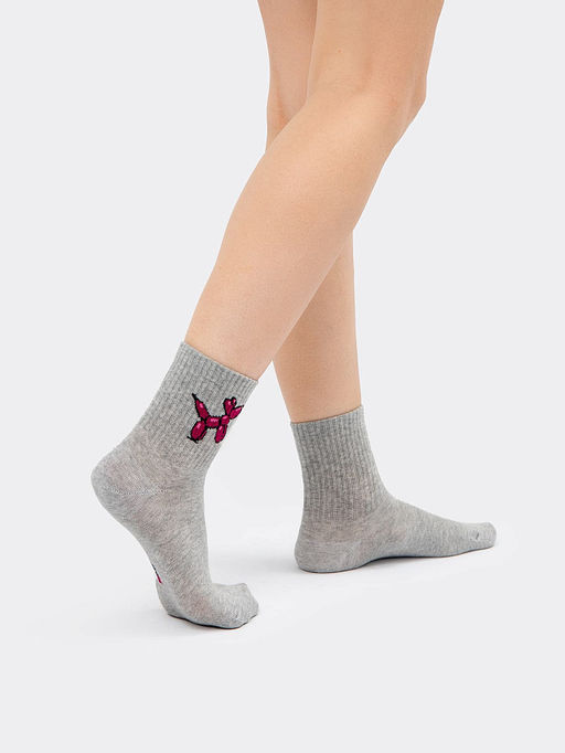 Цена за 5 пар! Носки женские серого цвета с рисунком надувной собачки - Mark formelle фото 2