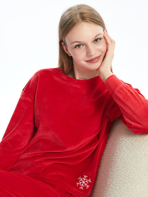 Bisiklet Yaka Nak??l? Uzun Kollu Kad?n Pijama Tak?m?