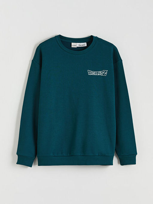 Bisiklet Yaka Dragon Ball Bask?l? Erkek Kal?n Sweatshirt