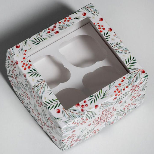 Цена за 5 шт. Коробка для капкейков «С Новым годом» 16×16×10 см