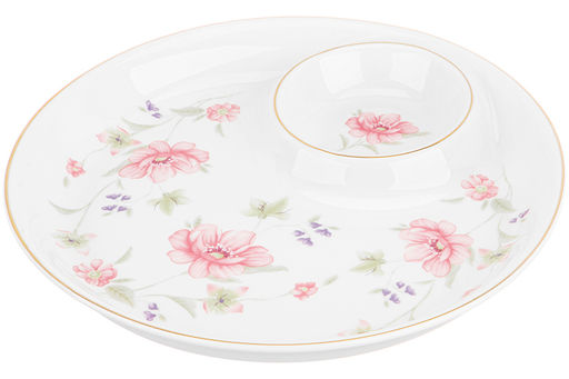 Блюдо 22*22*2,8 см "Диана" с соусницей, фарфор, NEW BONE CHINA