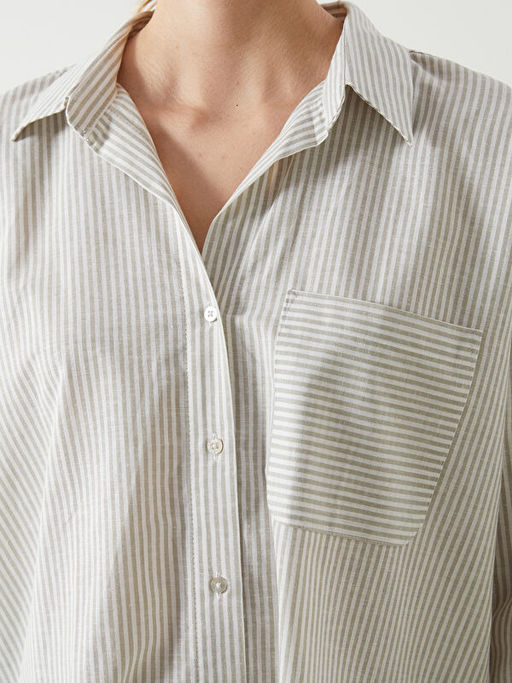 ?izgili Oversize Keten Kar???ml? Kad?n G?mlek