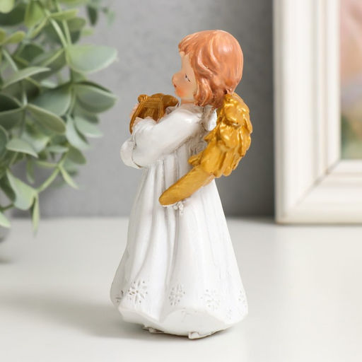 Фигурка полистоун «Праздничный ангел в белом платье», золотые крылья, 6×5×9.5 см, МИКС