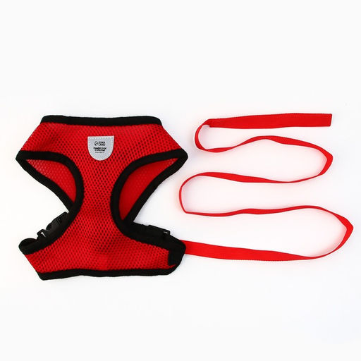 Шлейка дышащая с поводком и светоотражающей нашивкой, L, ОШ 35, ОГ 38-50, красная - Пушистое счастье фото 3