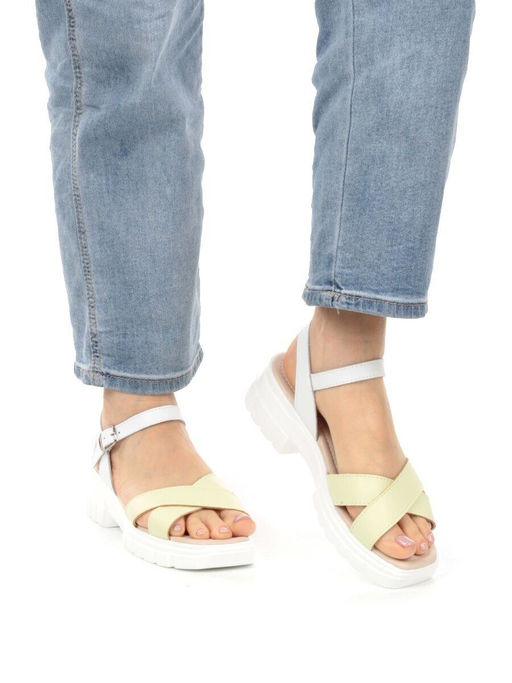 08-PED146-2 WHITE/YELLOW Босоножки женские (натуральная кожа)