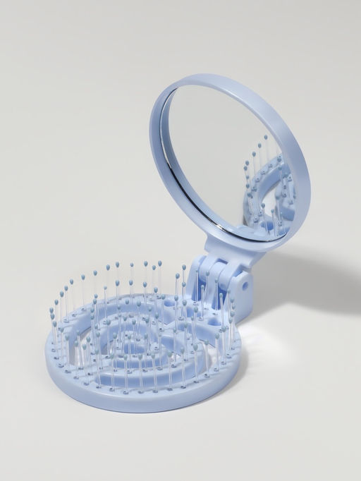 Расчёска массажная, складная, с зеркалом, d=6.6 см, голубая