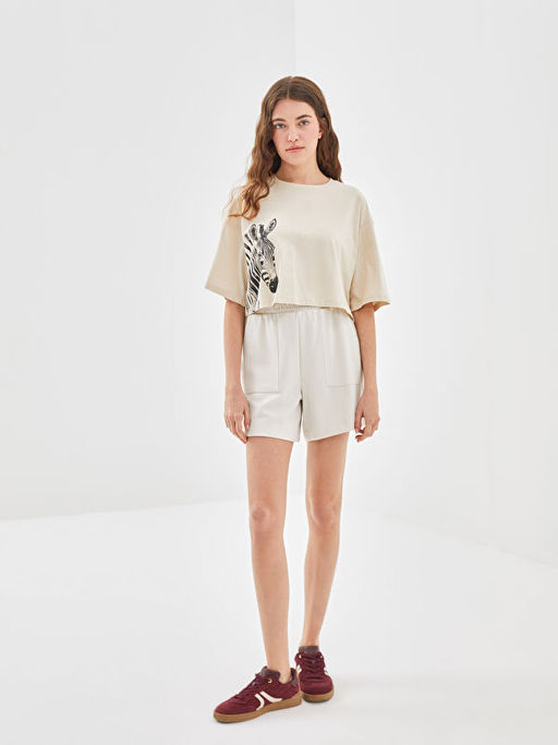 Bisiklet Yaka Zebra Bask?l? Kad?n Crop