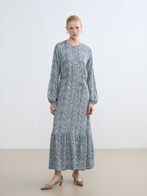 Bisiklet Yaka Desenli F?rf?rl? Elbise