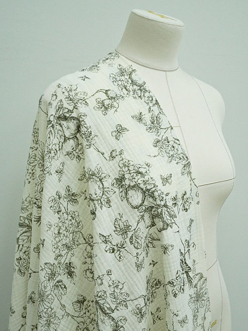 Муслин двухслойный с эф.жатости Садовая трель цв.кремовый/черный, ш.1.4м, хлопок-100%, 115гр/м.кв - Купава фото 2