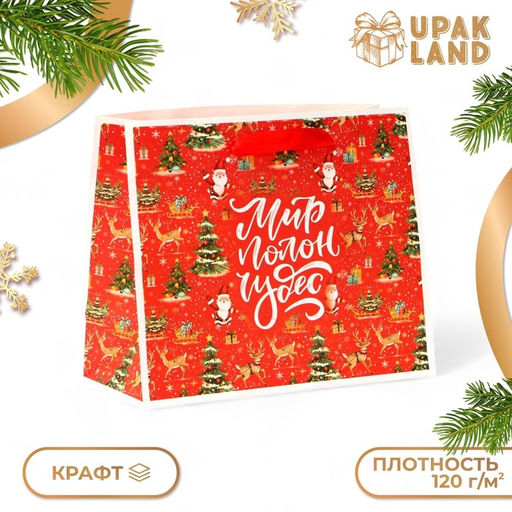 Цена за 3 шт. Пакет подарочный новогодний бумажный, «Мир полон чудес», 24 х 20 х 11 см
