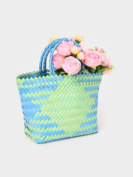 Сумка плетёная, 30×10×33 см, пластик, голубая