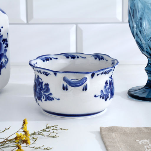 Бульонница с ручками Рябинушка H=7 см, 0.45 л, фарфор, гжель - Simaland фото 2