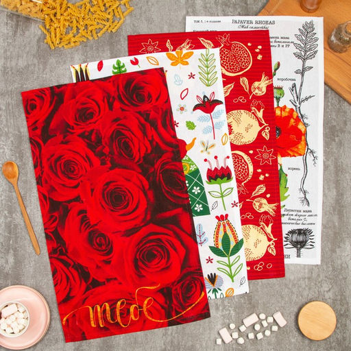 Набор кухонных полотенец Доляна Тебе, 35х60см-4шт, 100% хлопок  фото 2