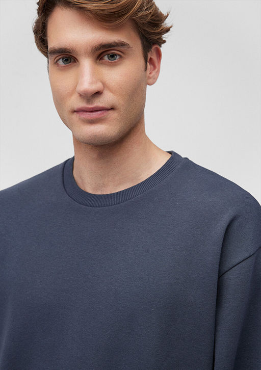 Bisiklet Yaka Lacivert Basic Sweatshirt - Mavi фото 5