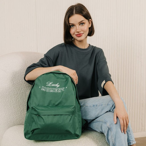 Рюкзак текстильный Lucky moment, с карманом, 29х12х40 зелёный - Nazamok фото 7