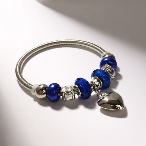 Браслет ассорти «Марджери» сердце, сине-морской в серебре, d=6.5 см