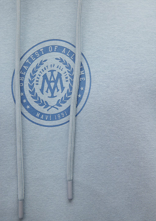 Muhur Logo Bask?l? Kapusonlu Mavi Sweatshirt  фото 7