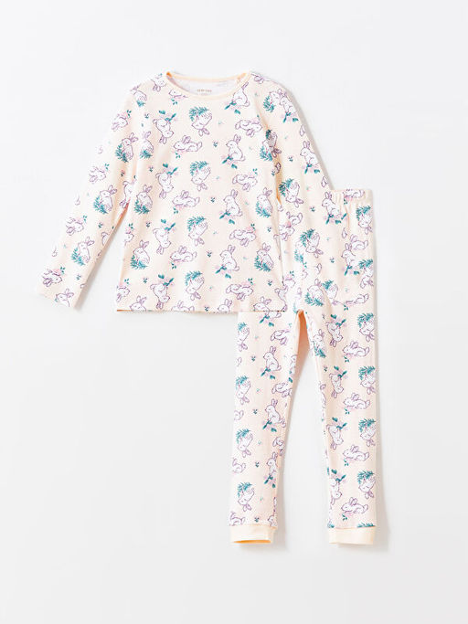 Bisiklet Yaka Bask?l? Uzun Kollu K?z ?ocuk Pijama Tak?m?