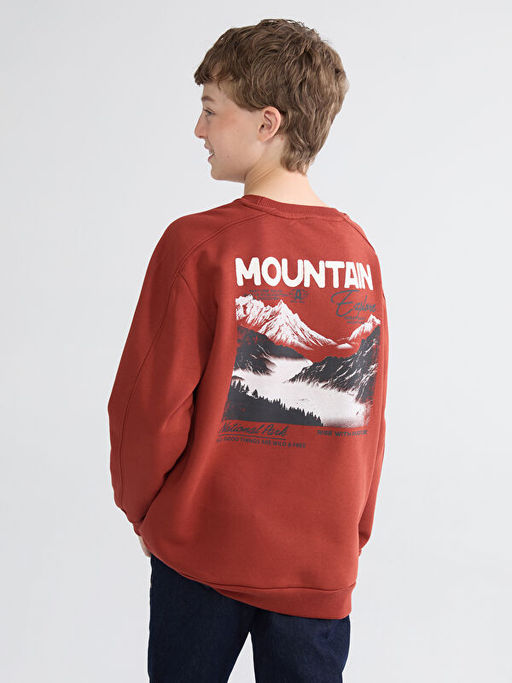 Bisiklet Yaka Bask?l? Erkek ?ocuk Kal?n Sweatshirt