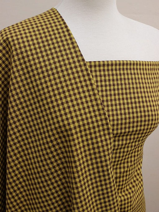 Пестрядь Клетка (4*4 мм) цв.горчичный/коричневый, ш.1.46м, хлопок-100%, 130гр/м.кв - Купава фото 5