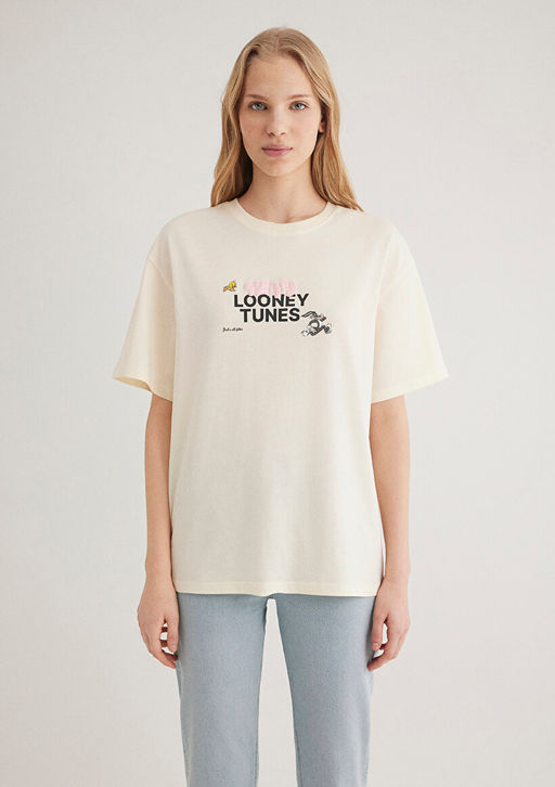 Looney Tunes Bask?l? Ekru Tisort - Mavi фото 4