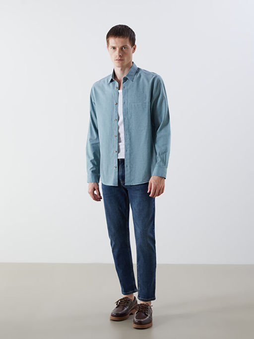 Regular Fit Uzun Kollu Erkek Jean G?mlek