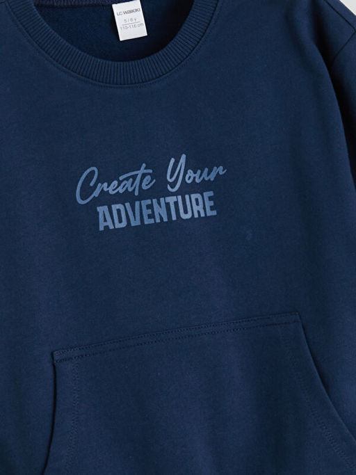 Bisiklet Yaka Bask?l? Erkek ?ocuk Sweatshirt