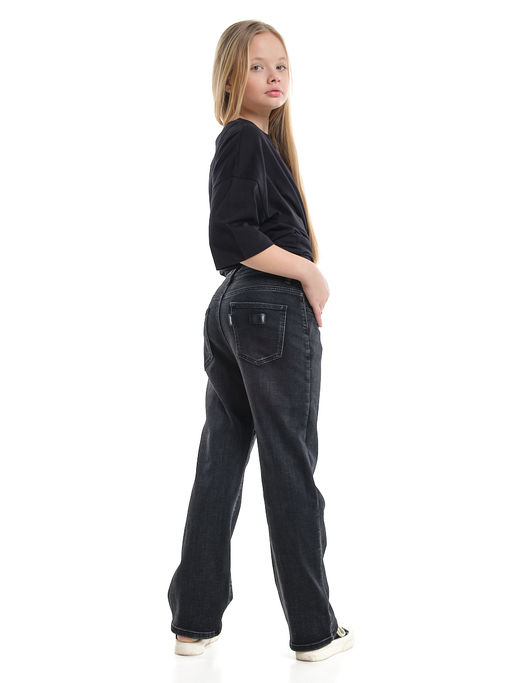 Джинсы чёрные для девочки 33-1095 черный - Mini maxi фото 6