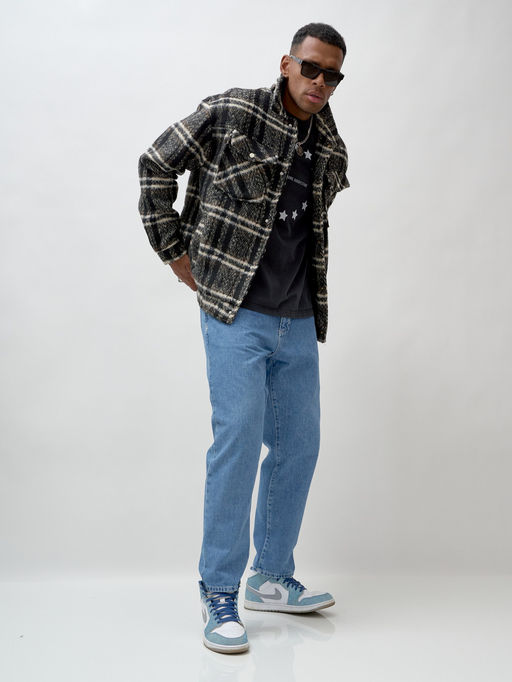 Куртка рубашка шерстяная в клетку мужская демисезонная черного цвета 58596Ch