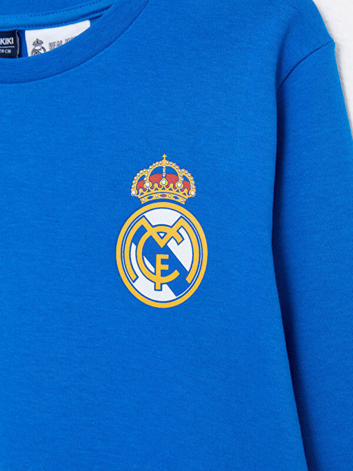Bisiklet Yaka Real Madrid Bask?l? Uzun Kollu Erkek ?ocuk Ti??rt - Waikiki фото 3