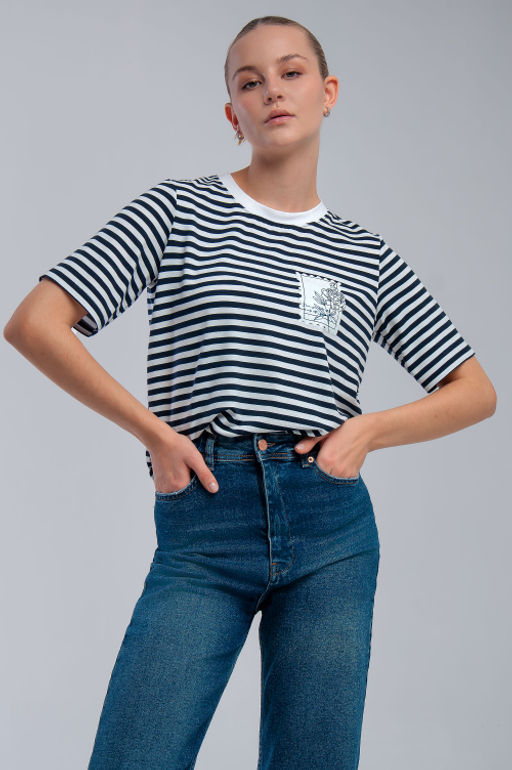 Арт. 3662 Футболка женская 42-50 (5 шт) Цвет:Синий,белый - Калинка фото 15