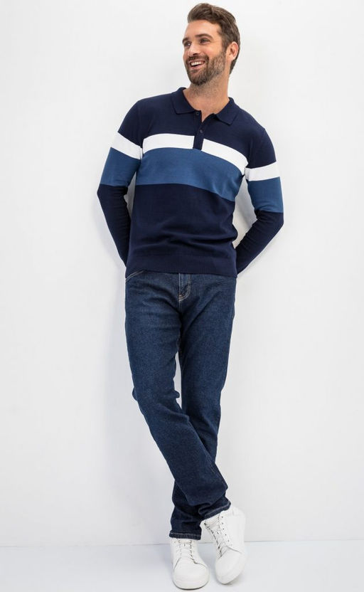 Джемпер мужской с отложным воротником и планкой на пуговицах F221-15-22021A тёмно-синий - Fine joyce фото 9