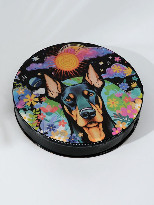 Шаманский бубен Доберман в цветах, музыкальный инструмент, с колотушкой, 5?25?25 см