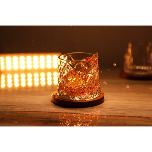 Стакан для виски «Торн», 250 мл, на деревянной подставке, стекло, прозрачный