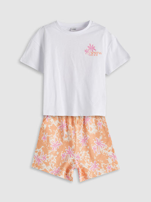 Bisiklet Yaka ?i?ekli K?z ?ocuk Ti??rt ve ?ort